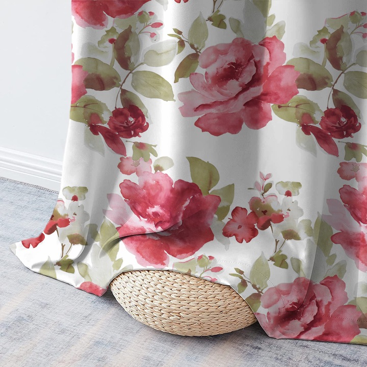 Draperie blackout model floral cu rejansa transparenta cu ate pentru galerie, Madison, 200x240 cm, densitate 700 g/ml, Rosa Damascena, 1 buc