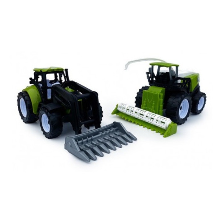 Set 2 tractoare, utilaje constructie de jucarie, 44x11 cm