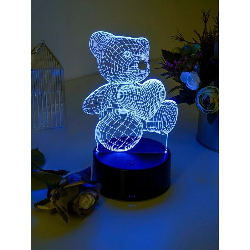 Inima Multicolora Lampa 3d multicolora Ursulet si Inima, cadou Valentine's Day, baza cu ...