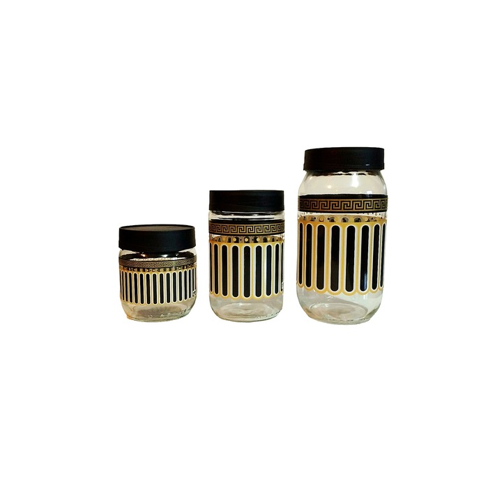 Set 3 recipiente pentru depozitare alimente, sticla, 425 ml, 660 ml, 1000ml, ELEGANCE