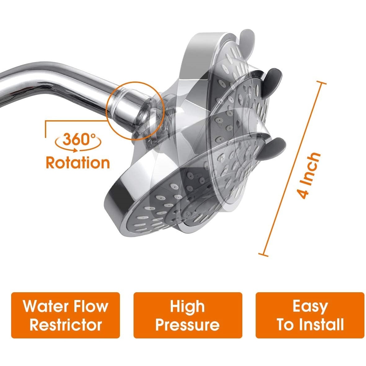 Shower Head High Pressure Rain Type Fixed Shower Head 5 Settings with