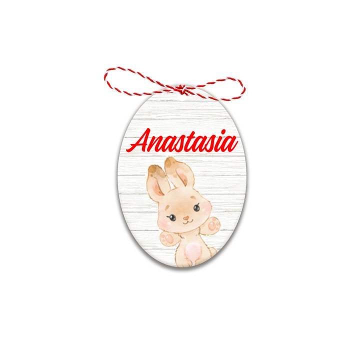 Martisor personalizat cu nume iepuras, lemn, 5 cm, multicolor