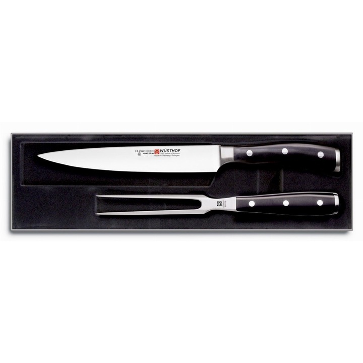 Set Cutit/Furculita pentru carne, WUSTHOF, Inox, Negru/Argintiu