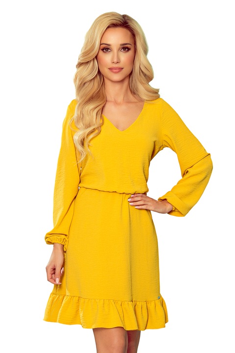 Rochie cu volane si elastic in talie, Galben