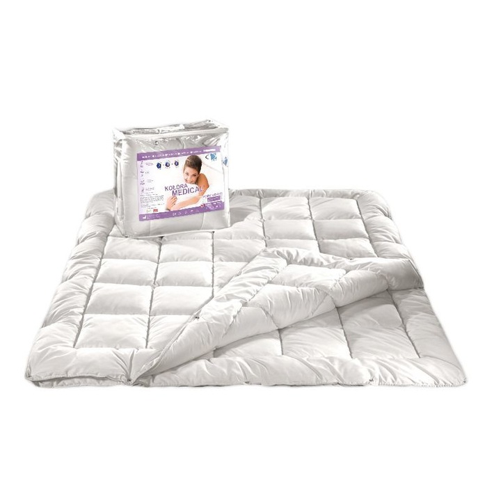 Pilota antialergica Medical Four Seasons, AMW, Poliester/Bumbac, 140 x 200 cm, Alb