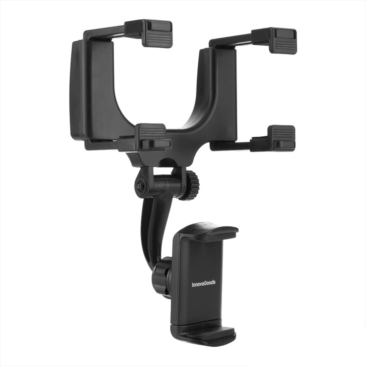 Поставка за телефон, InnovaGoods, Черна, За огледало за обратно виждане
