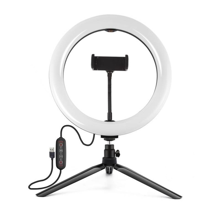 Светещ ринг, LED, RGB ефект, със статив за професионални снимки и видео, диаметър 26см