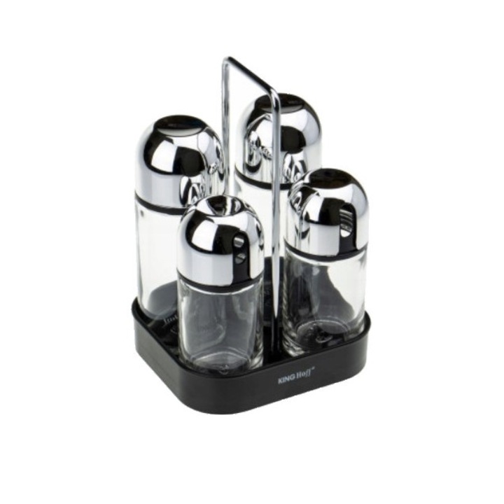 Set 4 recipiente, pentru condimente, ulei si otet, 13x11,6x19,5 cm capacitate 160 ml, KingHoff