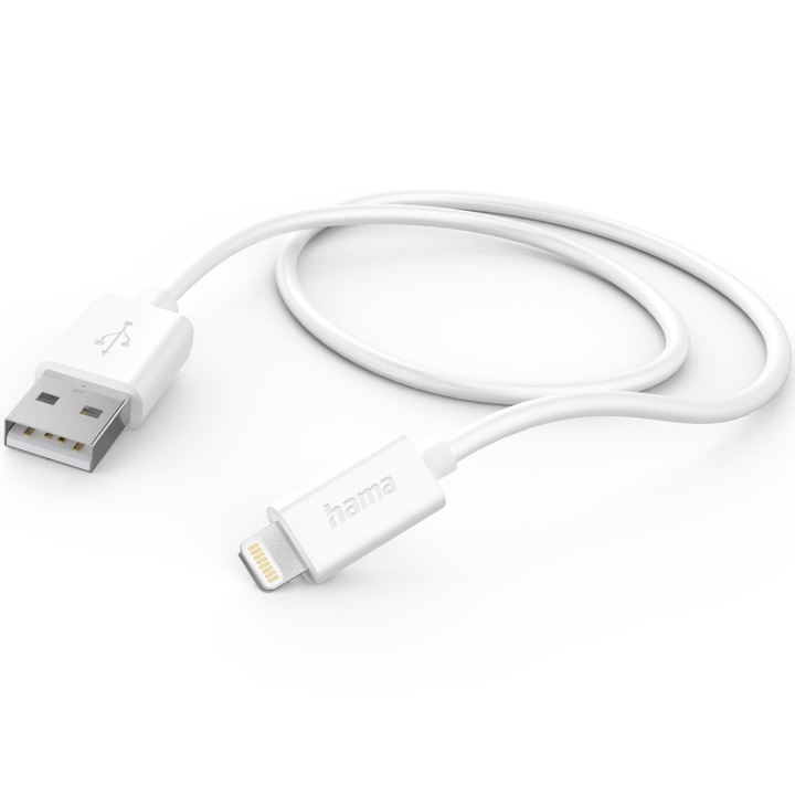 Кабел за зареждане Hama, USB-A - Lightning, 1м, Бял