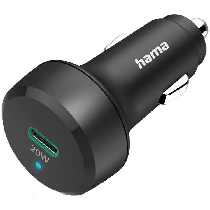 Зарядно устройство за кола Hama, Бързо, USB-C, Power Delivery (PD) / Qualcomm, 20 W, Черен