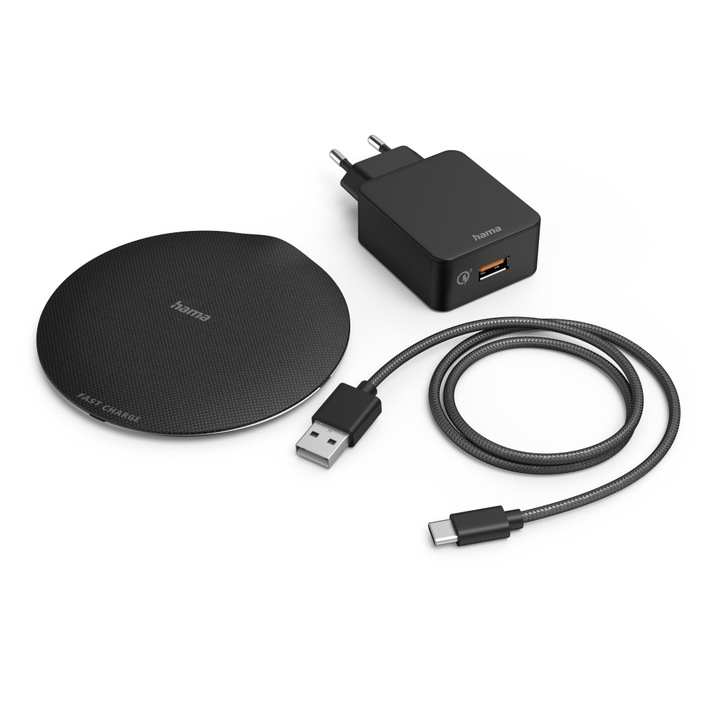 Set incarcator Hama, QI-FC15 Metal, fara fir, 15 W
