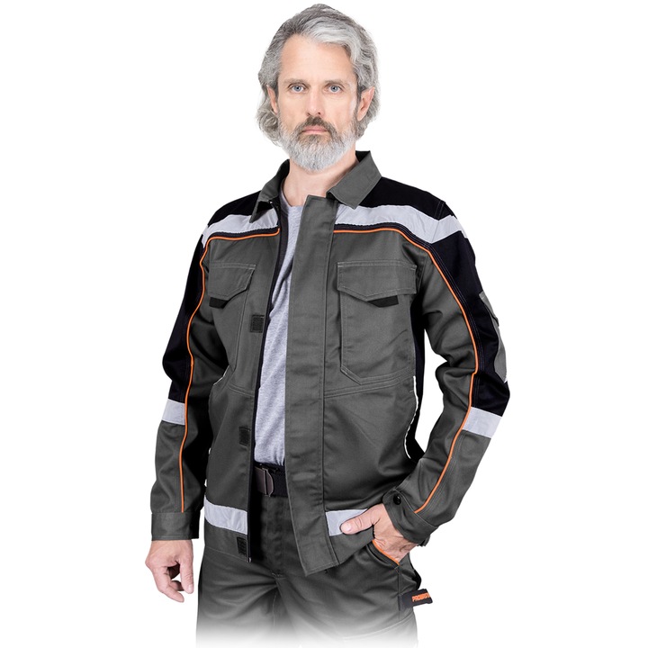 Jacheta de protectie, Poliester/Bumbac, Benzi reflectorizante, Gri, M