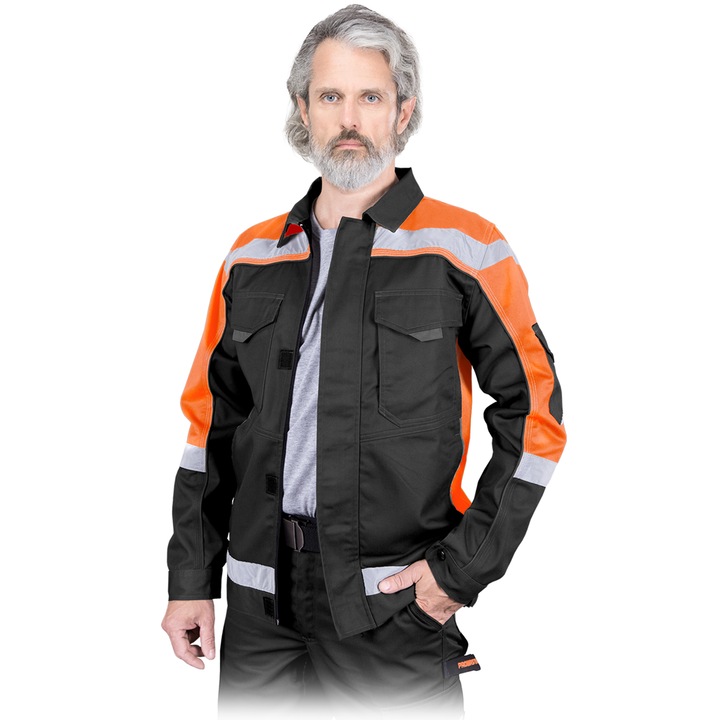 Jacheta de protectie, Poliester/Bumbac, Benzi reflectorizante, Negru/Portocaliu, M