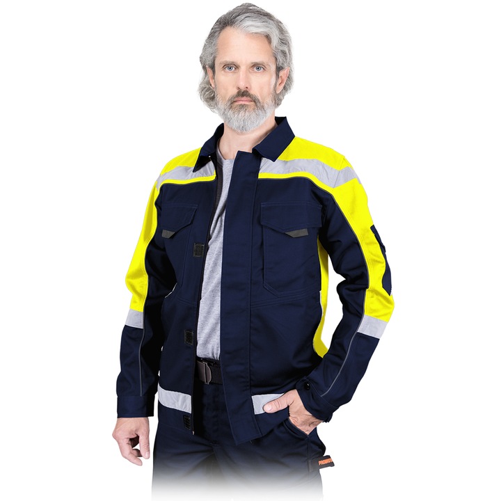 Jacheta de protectie, Poliester/Bumbac, Benzi reflectorizante, Negru/Galben, 3XL