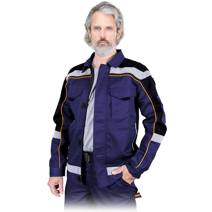 Jacheta de protectie, Poliester/Bumbac, Benzi reflectorizante, Negru/Albastru, M