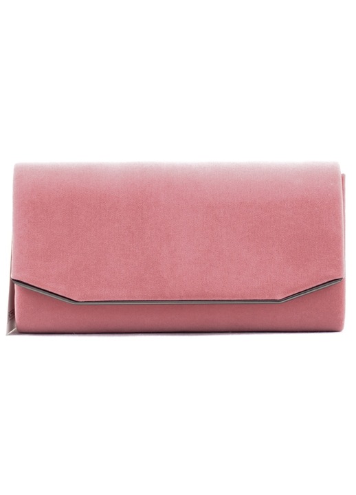 Дамска парти чанта от плюшен материал с верижка, розова