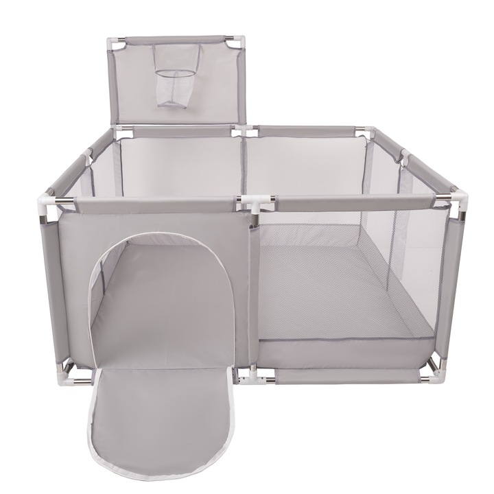 Selonis Square Play Pen Square cu 100 de mingi de baschet, gri:alb/gri/roz pudra