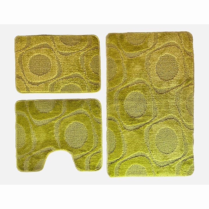 Set covoras baie 3 piese, polipropilena, 80x50cm, 50x40cm, 40x60cm, Verde