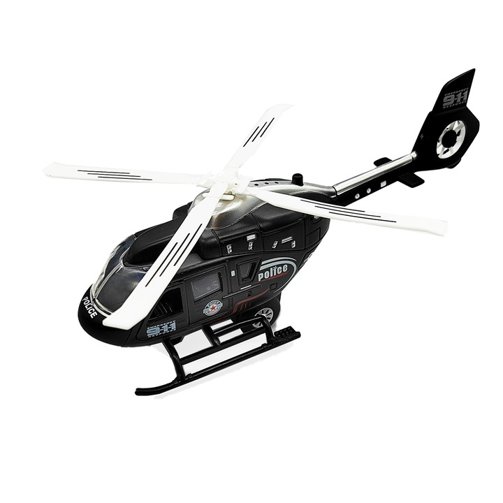Játékhelikopter, Die Cast, 25cm, fekete, rendőrség, Vision XXI