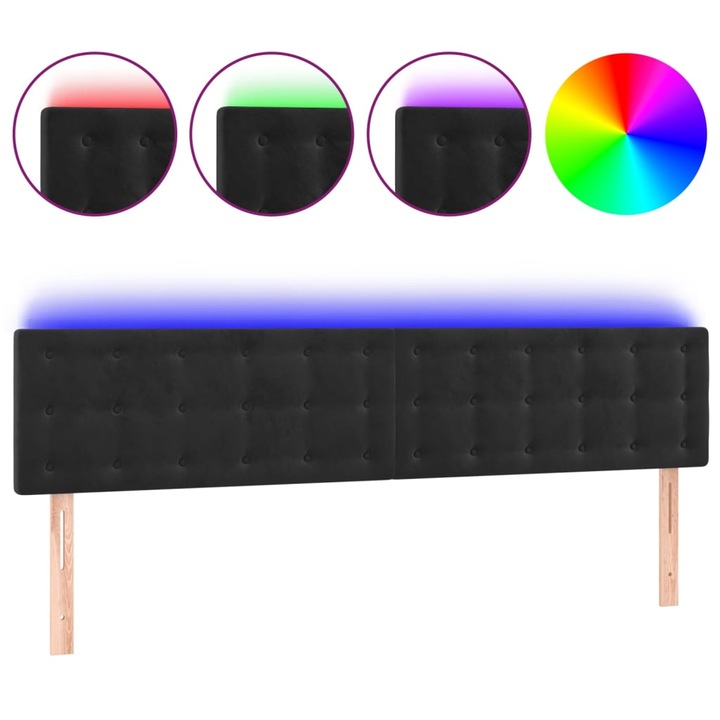 Tablie de pat cu LED vidaXL, negru, 160x5x78/88 cm, catifea, 8.63 kg, 3122102