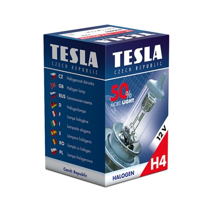 Bec auto halogen H4, Tesla, +50% mai multa lumina, 12V, 60/55W