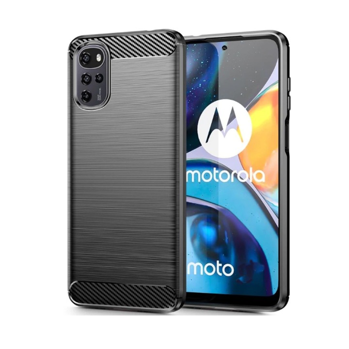 Калъф, съвместим с карбонов телефон, съвместим с Mototola Moto E32, брониран удароустойчив G-Tech, матово покритие, черен