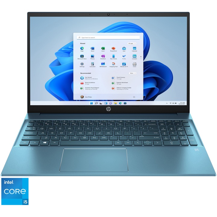 Laptop HP Pavilion 15-eg1019nq cu procesor Intel® Core™ i5-1155G7 pana la 4.50 GHz, 15.6", Full HD, IPS, 16GB, 512GB SSD, Intel® Iris® Xe Graphics, Windows 11 Home, Fog Blue