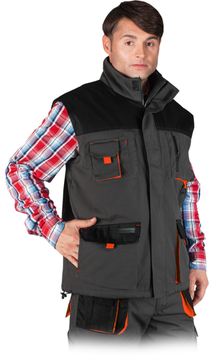 Vesta barbati, Poliester/bumbac, Negru/portocaliu, 3XL