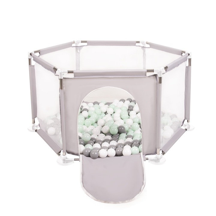 Tarc de joaca hexagonal pentru copii, Selonis, Cu 100 de bile multicolore, Roz pudrat