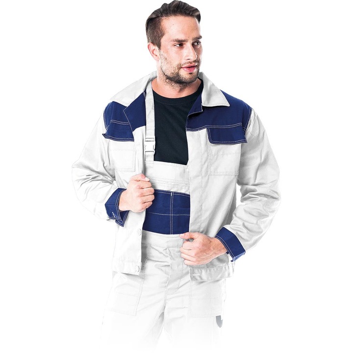 Jacheta de lucru, Poliester/Bumbac, Alb/Albastru inchis, L