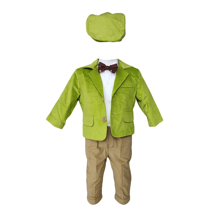 Costum botez Baby Boss raiat verde, varsta 6-9 luni