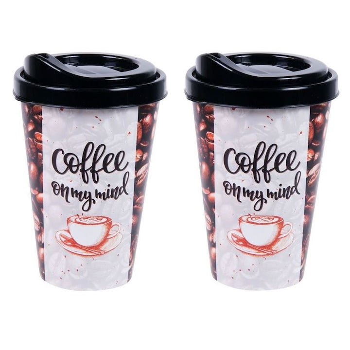 Комплект от 2 х пластмасови чаши за кафе за многократна употреба, 440 мл