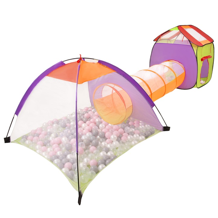 Set de joaca 3in1, Selonis, Poliester/Polietilena, 100 bile, 375cm, 3+, Multicolor