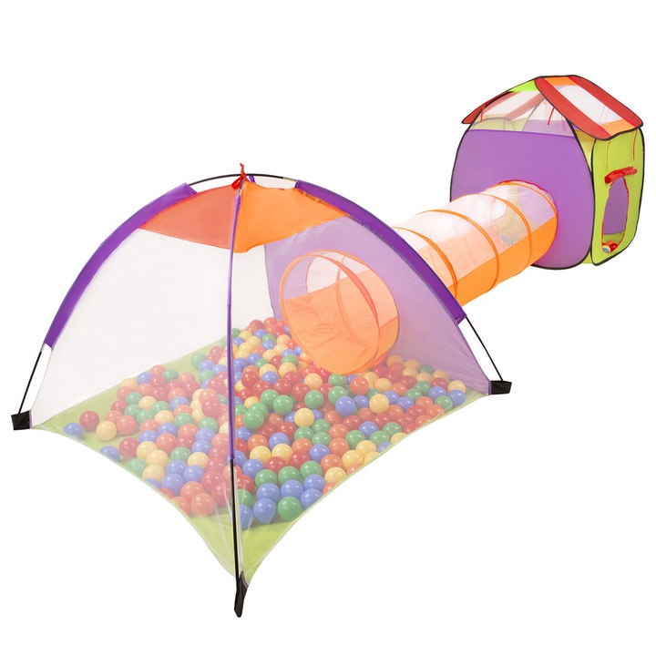 Set de joaca 3in1, Selonis, Poliester/Polietilena, 900 bile, 375cm, 3+, Multicolor