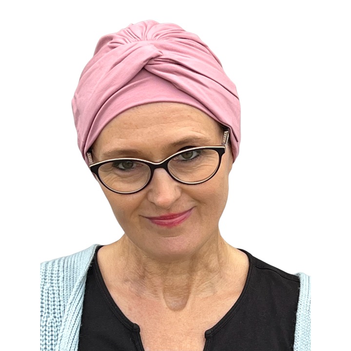 Turban Dama Eva din Bambus, Roz Prafuit, Marime Universala, Confort Maxim pentru Femei, Respirabil, Hipoalergenic, Ideal Protejarea Parului Fragil, Chemo, Somn, Yoga, Accesoriu Elegant si Versatil