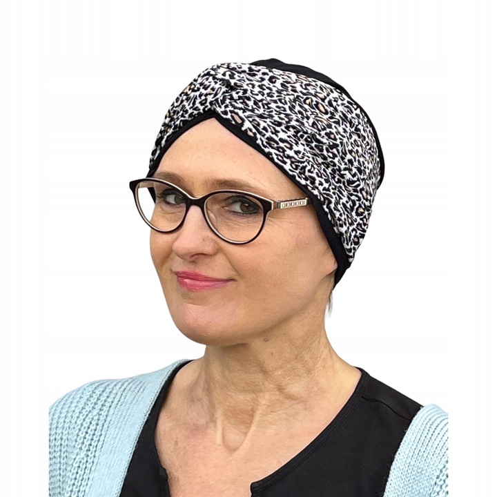 Turban Impletit Dama Eva din Bambus Natural, Confort Universal, Elegant, Respirabil, Hipoalergenic, Ideal pentru Femei, Accesorii Par Moda, Acoperamant Cap Pierdere Par, Chimioterapie, Marimi Standard, Culoare Versatila Alb-Negru, eMAG