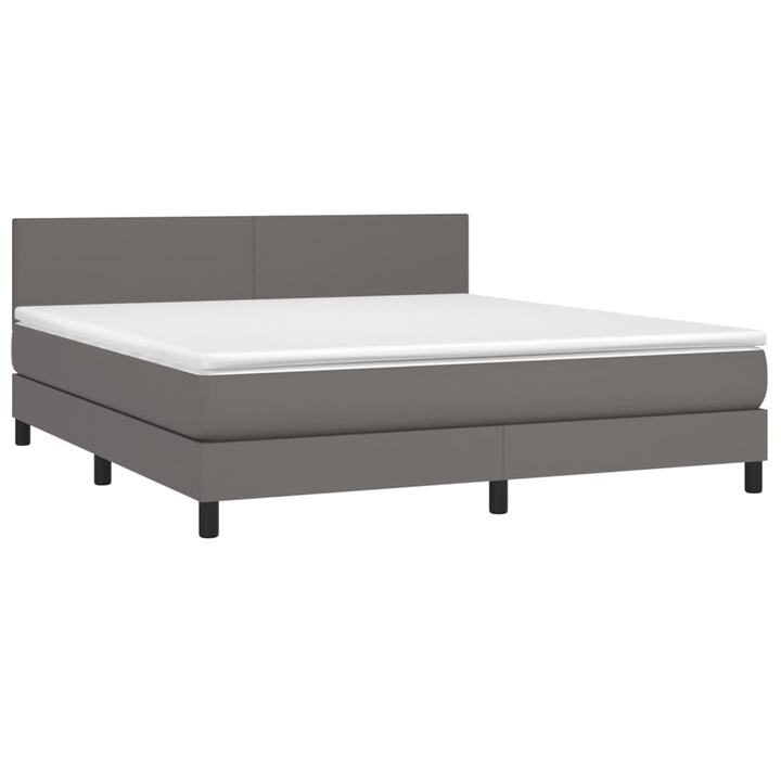 Pat cu arcuri vidaXL, saltea si LED, gri, 180x200 cm, piele ecologica, 65.85 kg 3134121