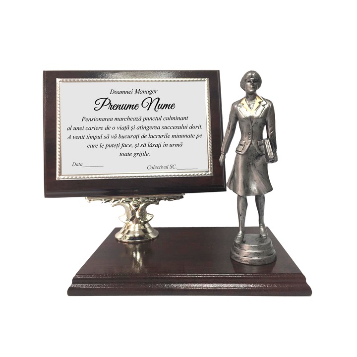 Cadou Trofeu de Pensionare Manager/EA, Maro cu Argintiu 3 componente, 18 cm