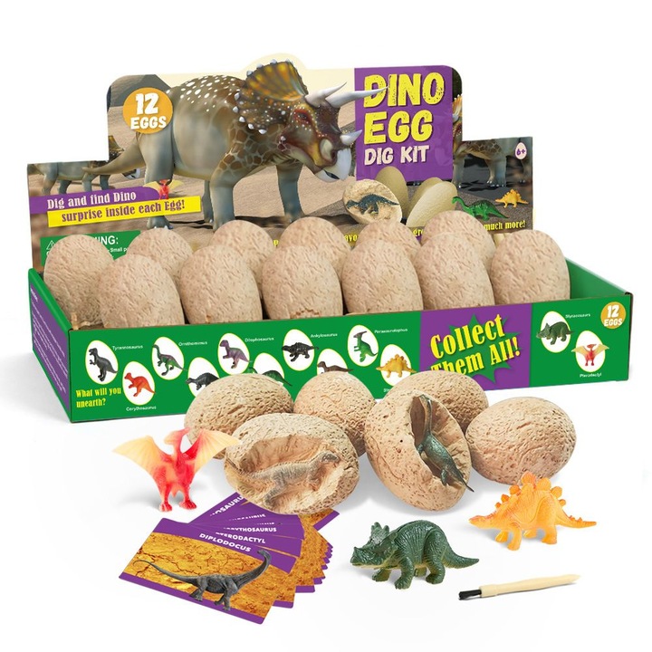 Set 12 oua arheologice dinozauri, MunDeir®, 6ani+, Multicolor