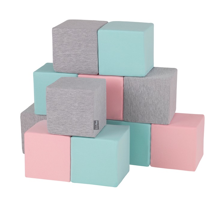 Set 12 cuburi de constructie, KiddyMoon, Spuma, 14 cm, Multicolor