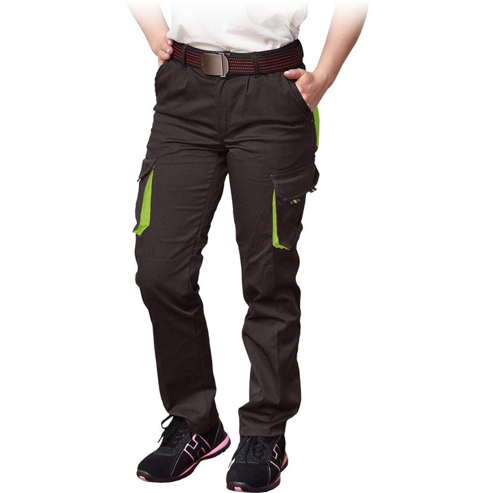 Pantaloni de lucru dama, Poliester/Bumbac/Elastan, Negru/Verde, 38