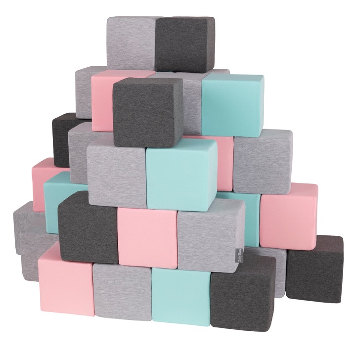 Set 48 cuburi de constructie, KiddyMoon, Spuma, 14 cm, Multicolor