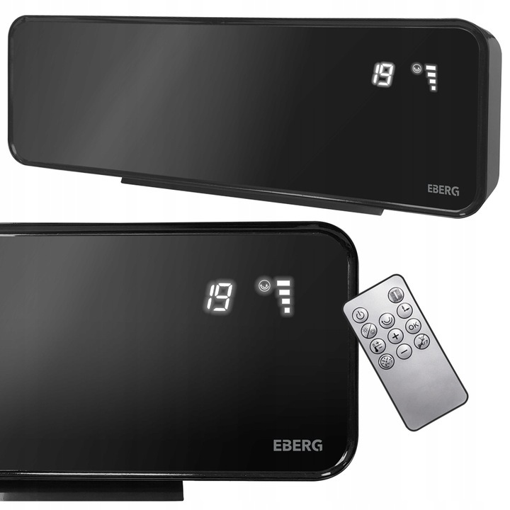 Aeroterma de perete din sticla Eberg cu telecomanda, modul Smart, termostat digital, programator saptamanal, reglare putere 1000W/2000W