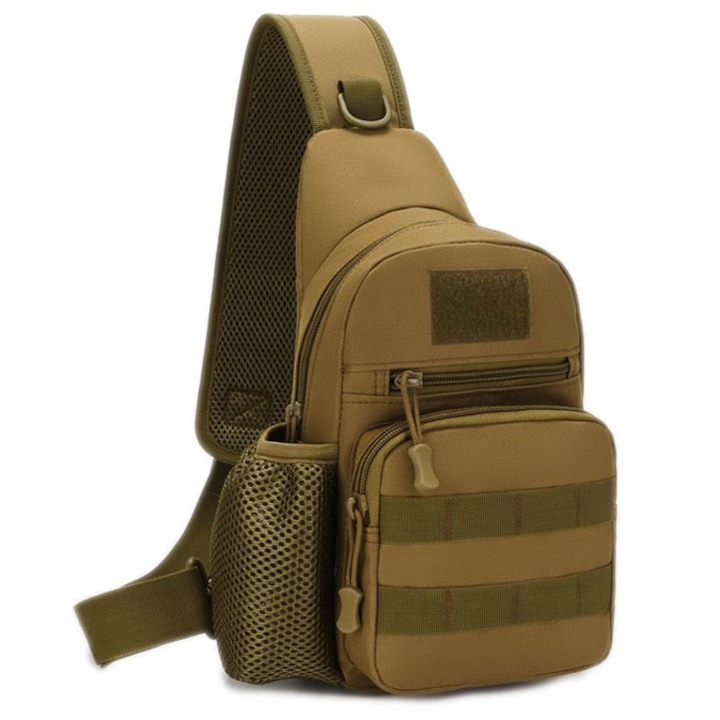 Военна чанта с прашка, Zamo®, 5 джоба, водоустойчив материал, капацитет 5 л, размер 32x16x11 см, кафяв