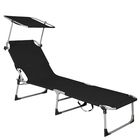 Sezlong de gradina, Springos, cu acoperis, 188 x 57 cm, Negru