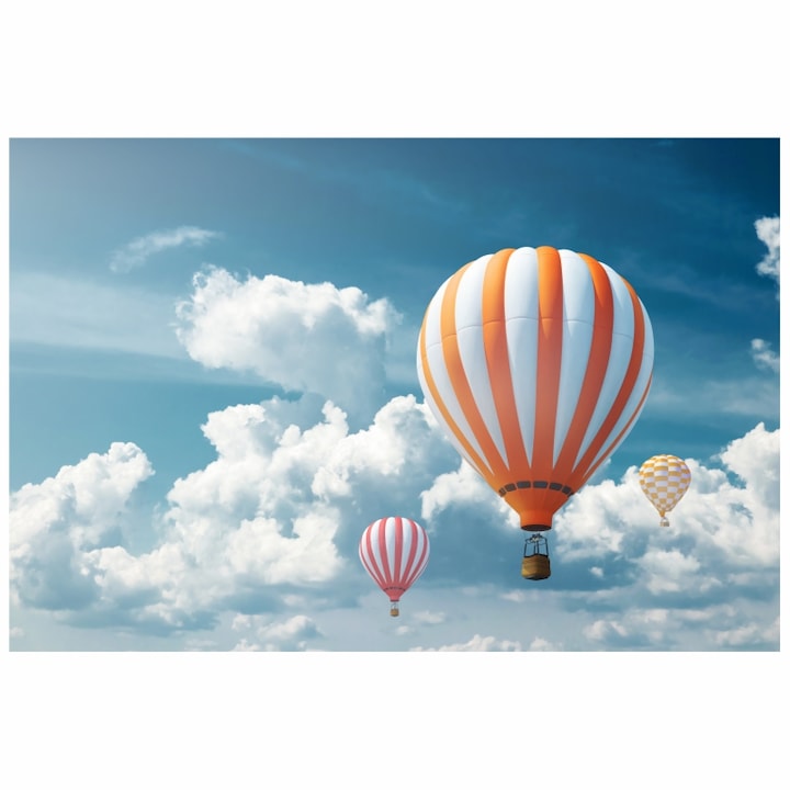 Премиум самозалепващ се тапет, Priti Global, Текстура канава, Въздушни балони сред облаците, 130x87 см