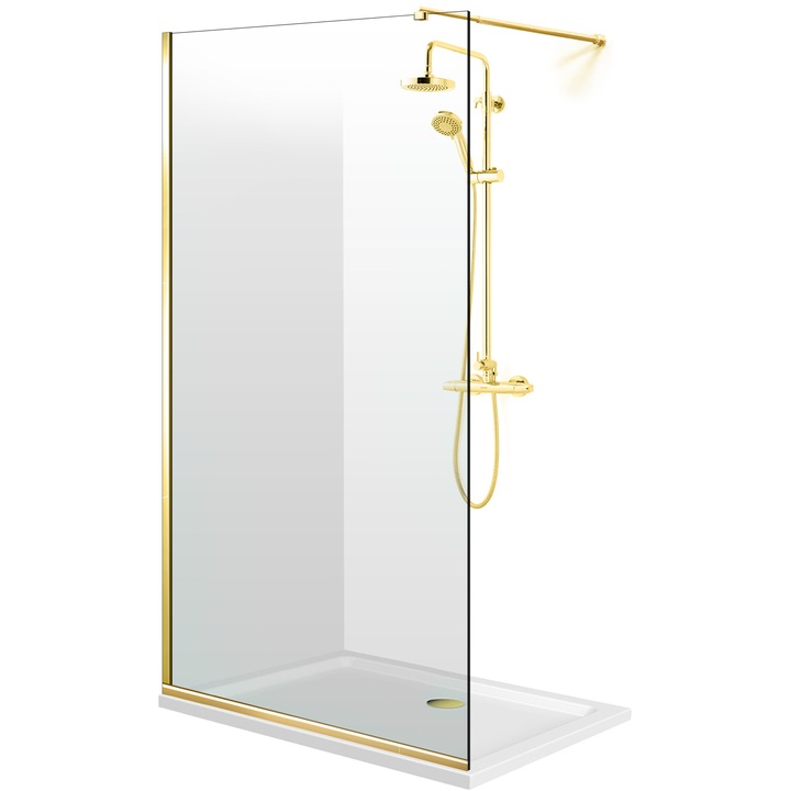 Paravan dus walk-in Aqua Roy ® Gold, sticla 8 mm clara, securizata, anticalcar, 130x195 cm