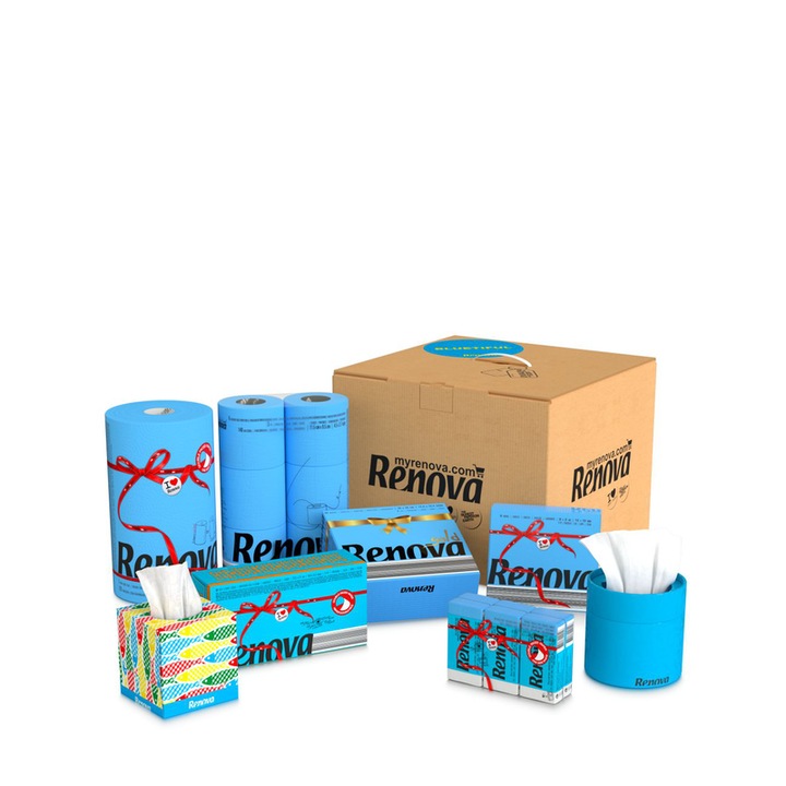 Renova készlet, WC-papír/konyhatörlő/szalvéták,kék