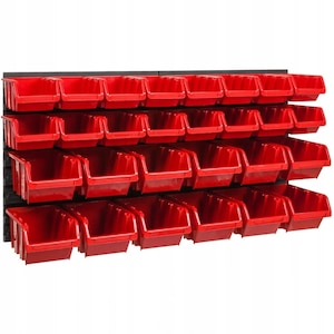 Set 28 organizatoare si 2 suporturi pentru scule, Prosperplast, Plastic, 770x390 mm, Rosu/Negru