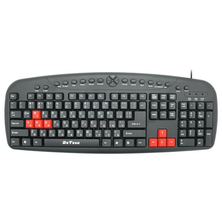 Мултимедийна клавиатура DeTech DE6087, USB, Кирилизирана, Черен
